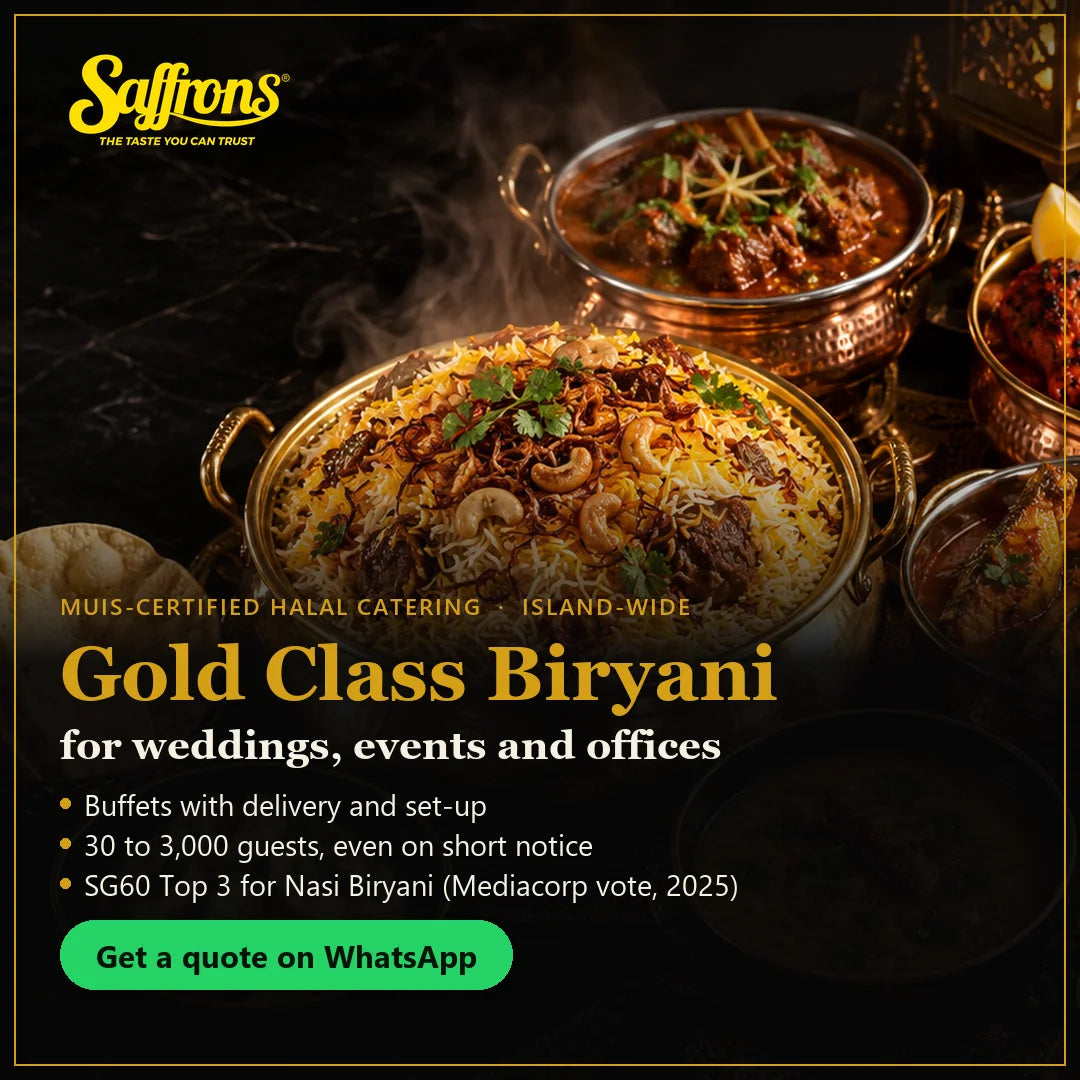 Saffrons Gold Class Biryani halal catering for weddings, events and offices in Singapore, 30 to 3,000 guests